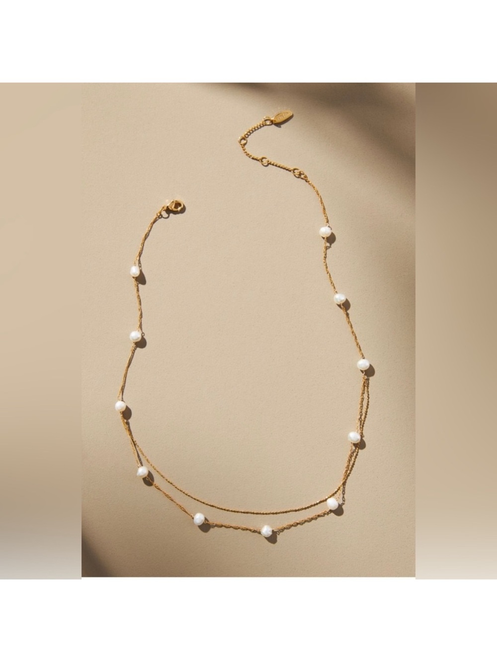 Anthropologie Gold Pearl Station Double-Layer Necklace